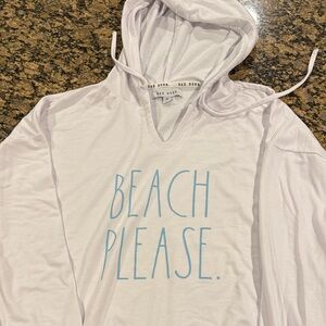 Rae Dunn White Hoodie with Light Blue 'Beach Please' Print